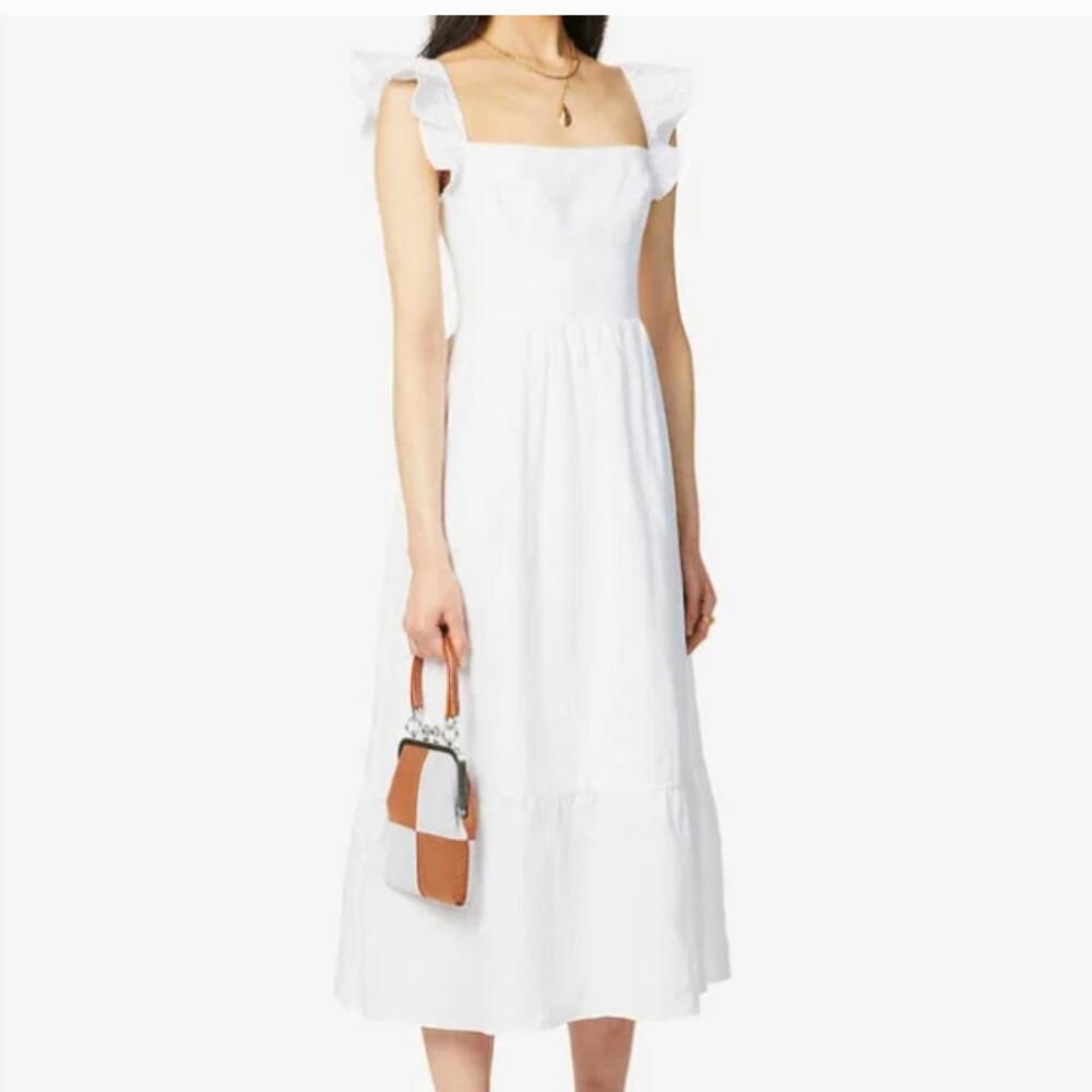 Reformation Lucila White Linen Midi Dress Size 2